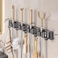 thumbnail image 3 of Gray 3 Hooks 2 Clips ,Heavy-duty Golden Metal Mop And Broom Holder with Adjustable Hooks - Wall-mounted Organizer for Home, Kitchen, Garden, Laundry Room, Garage - Durable Tool And Equipment Storage, 3 of 14