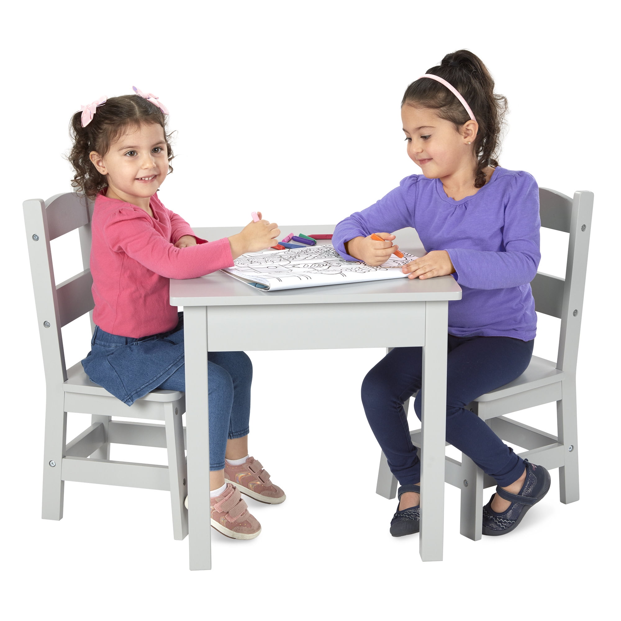 Melissa & Doug Kids Furniture Wooden Table & Chairs-Gray Kids Furniture