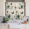thumbnail image 4 of 3 Piece Kitchen Curtains and Valances Set Vintage Flowers Cafe Curtains 36 Inch Length Spring Floral Teal Tulip Butterfly Valance & Tier Curtain for Living Room Bedroom Small Window 54"x18"+27"x36"*2, 4 of 6