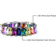 thumbnail image 5 of Savlano 18K White Gold Plated Cubic Zirconia Emerald Cut Multicolor Rainbow Eternity Ring Band, 5 of 6