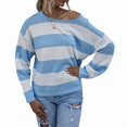 thumbnail image 2 of Womens Long Sleeve Shirts Casual Loose Fit Striped Tops Knit Pullover Sweaters Blue L, 2 of 9