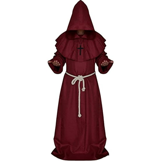 Disfraz De Monje Medieval Con Túnica, Capucha, Cruz Y Guantes – Halloween, Carnaval Y Cosplay Para Hombre En Tallas M A XXL