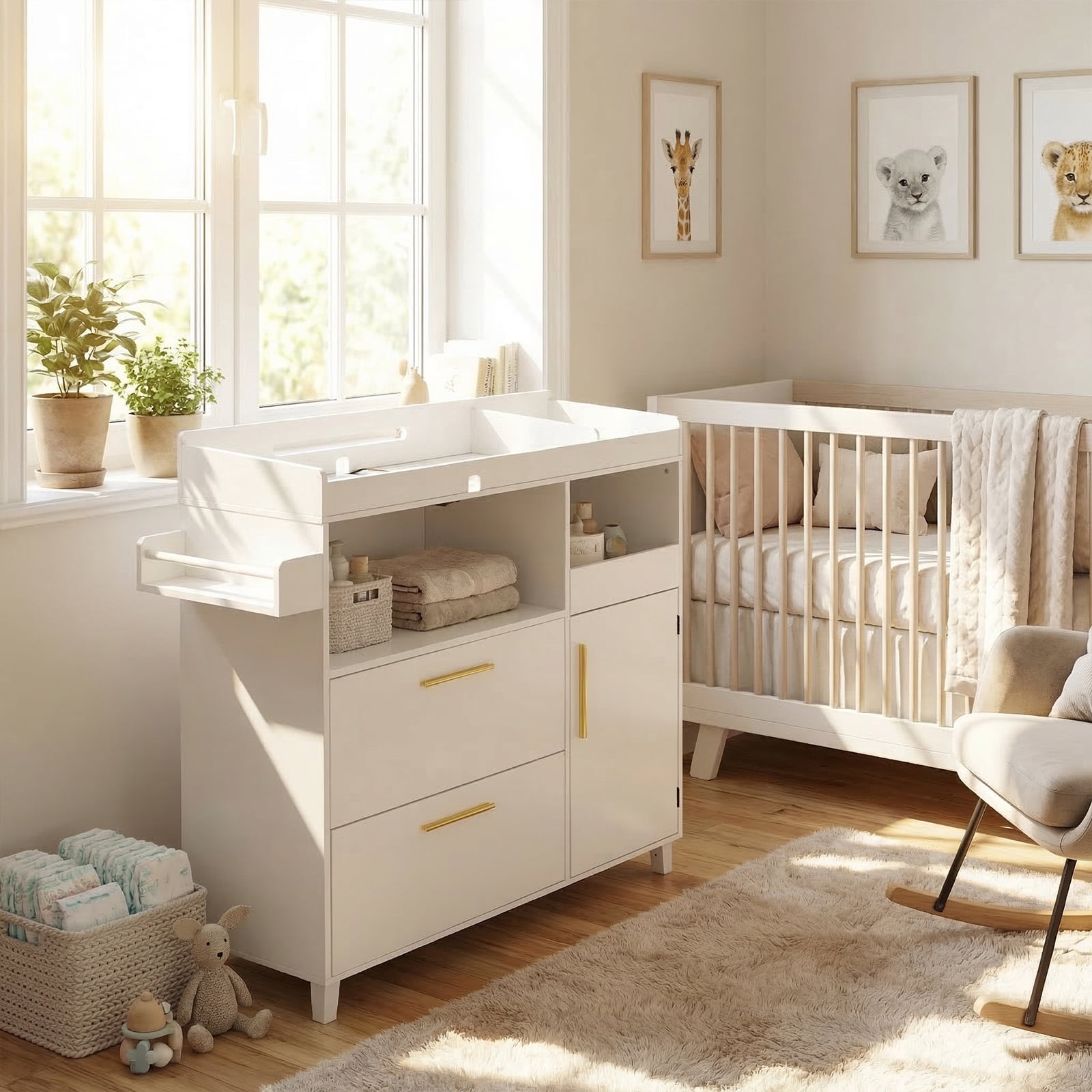 Zimtown 2-1 Baby Changing Table with Drawers & Shelf, Nursery Dresser with Storage, Infant Diaper Changing Station for Children's Room, White