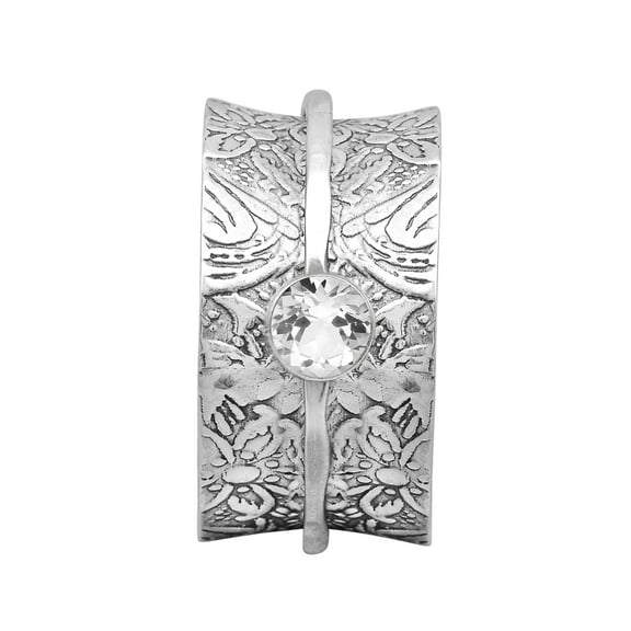 5MM Round White Topaz 925 Silver Single Band Meditation Men Women Spinner Ring