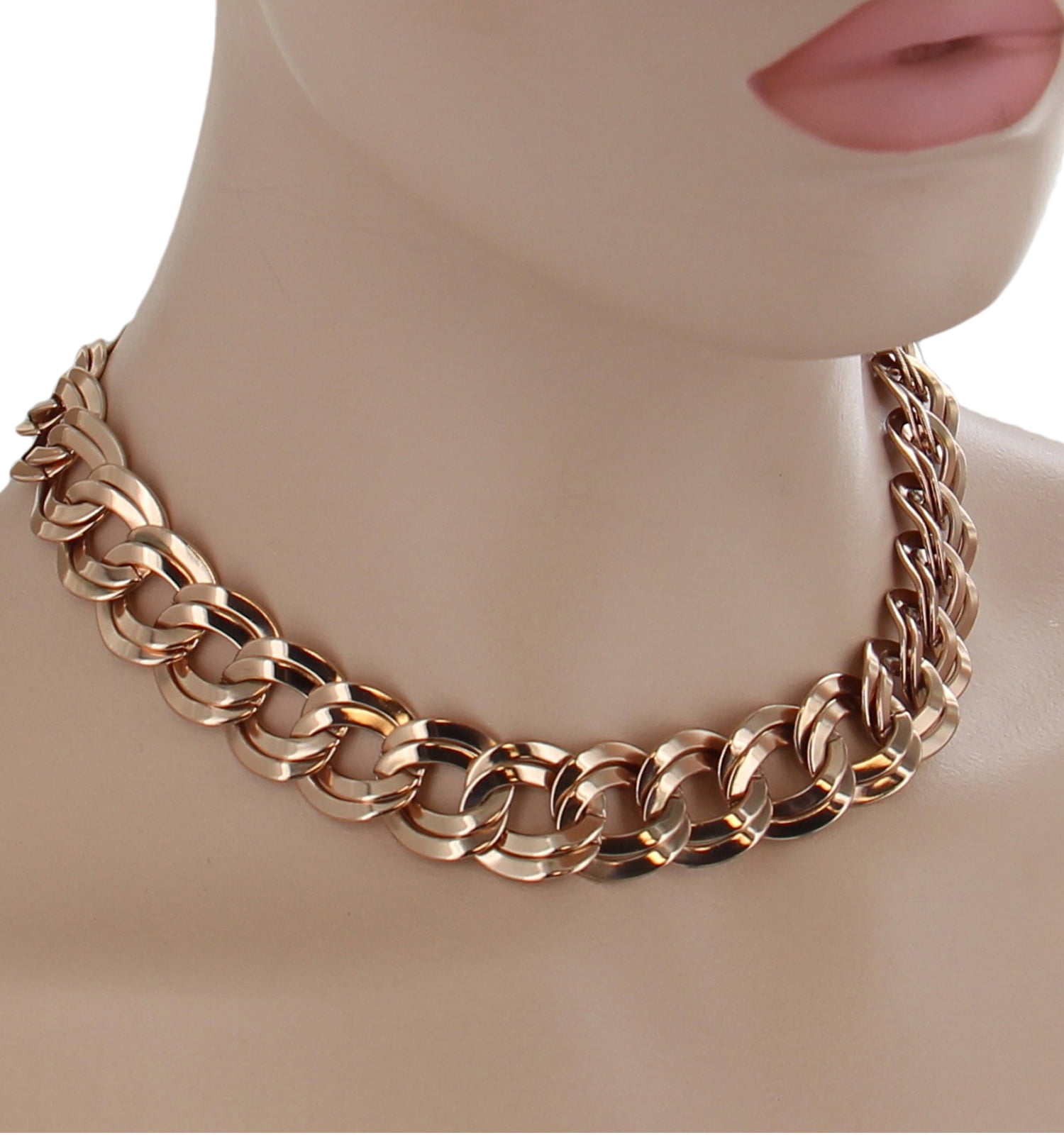 Ky & Co Rose Gold Tone Wide Double Curb Chain Link Necklace 18" Ladies Adult Female Women