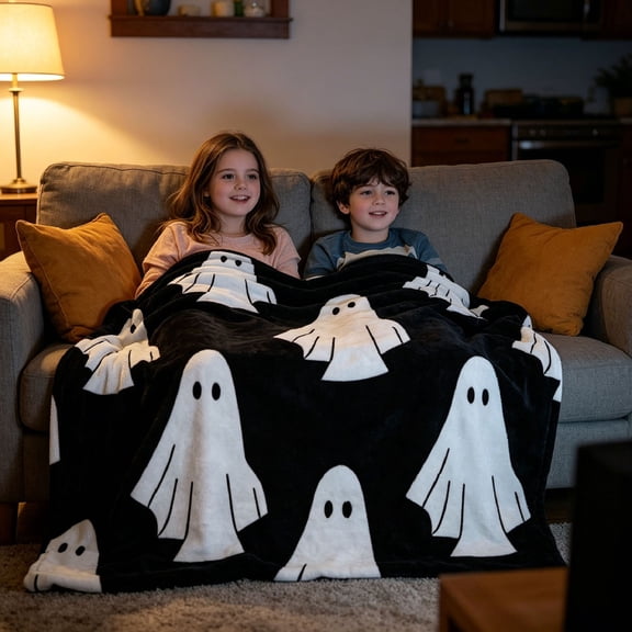 Halloween Fleece Blanket 78x59in Soft Throw for Couch Bedroom, Warm Plush Flannel Blanket with Halloween Print, Lightweight Home Decor Gift by OVFUIZ
