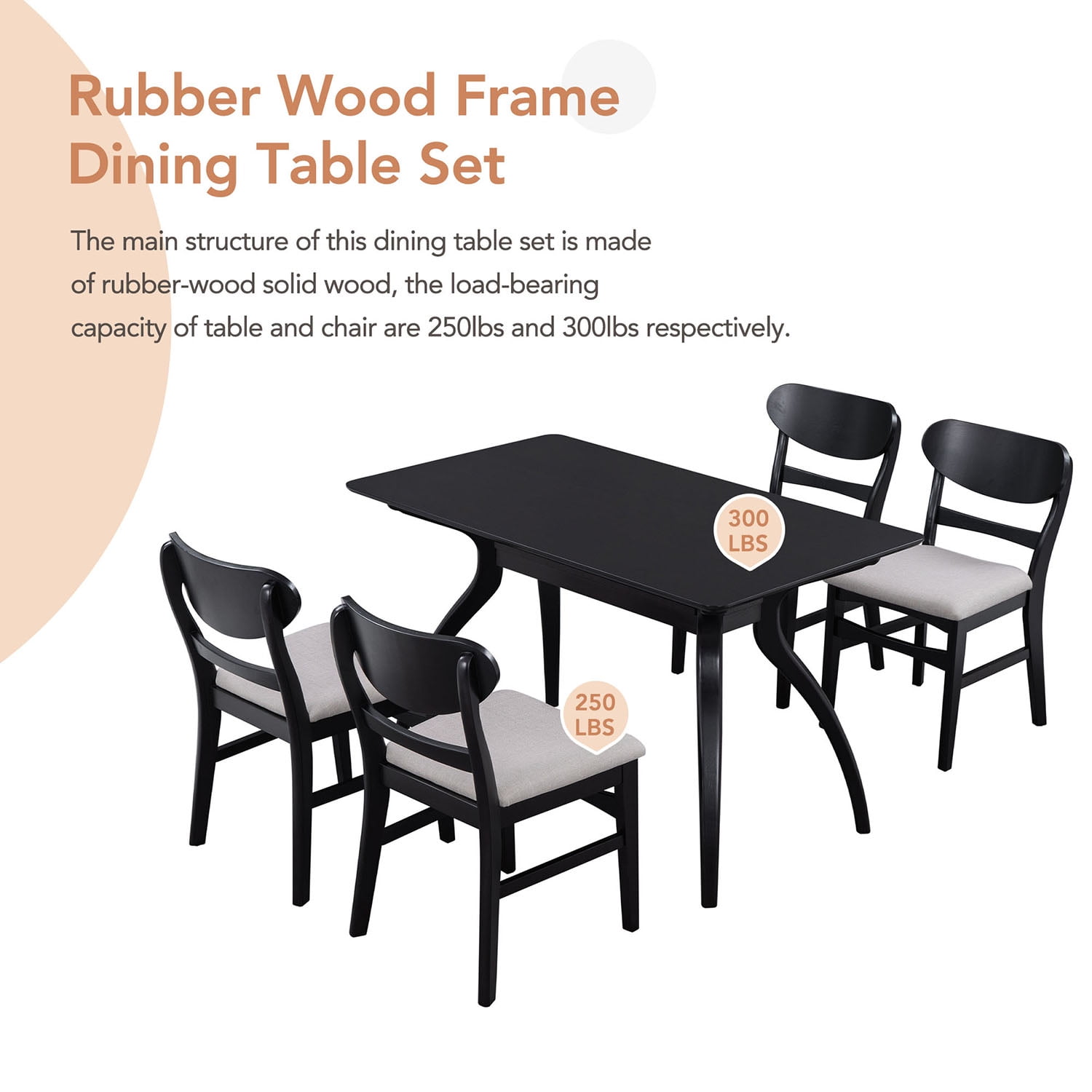 Kadyn 5-Piece Dining Table Set, Solid Wood Dining Set with MDF Board Tabletop and 4 Upholstered Chairs, Kitchen Table and Chairs Set for Dining Room, Espresso Kadyn 5-Piece Dining Table Set, Solid Wood Dining Set with MDF Board Tabletop and 4 Upholstered Chairs, Kitchen Table and Chairs Set for Dining Room, Espresso