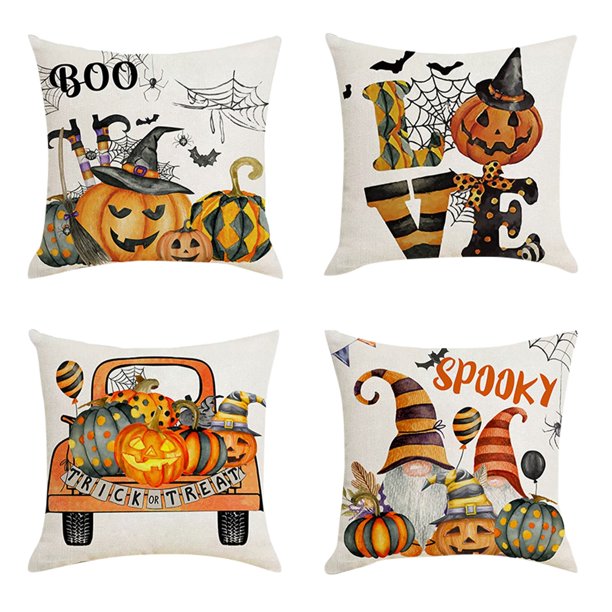 Clearance 18x18 Fall Pillow Covers, Halloween Decorative Throw Pillowcases, Maple Car Linen Throw Cushion Covers For Sofa Couch Home Decor, 4pcs Halloween Ghost