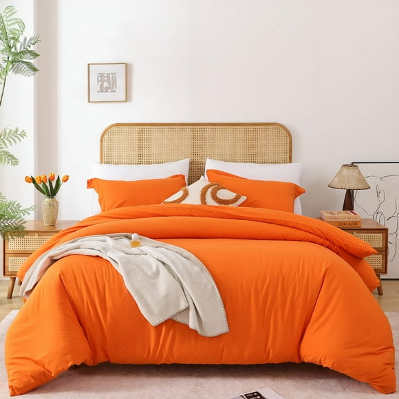 Soft Breathable Duvet Cover Twin Size - Luxury 100% Washed Duvet Cover Set, 2 Piece Bedding Set 1 Duvet Covers 68x90 Inches with Zipper Closure and 1 Pillow Shams for Twin Size Bed