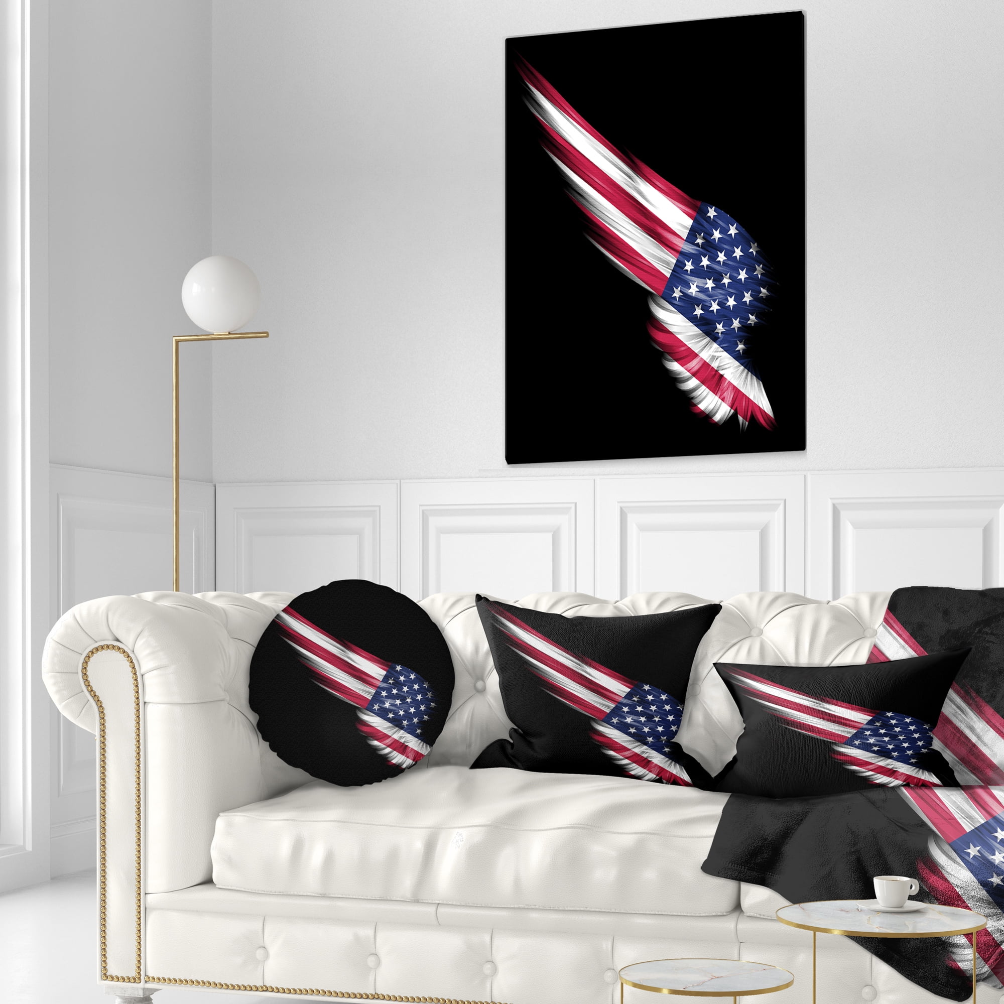 Designart Wing with American Flag - Abstract Throw Pillow - 12x20