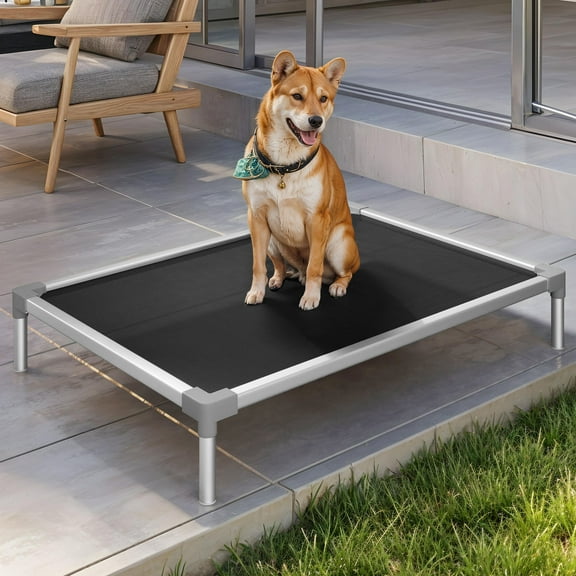 Uforic 42" Cooling Elevated Dog Bed, Chew-Proof Pet Cot with Aluminum Frame, Breathable Textilene Mesh , Indoor /Outdoor, Black