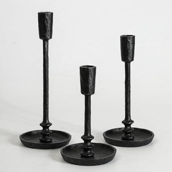 Rustic Cast Iron Taper Candle Holder - Set of 3 Vintage Candle Stands, Candlestick Holders for Wedding, Dining, Party Décor (Black)