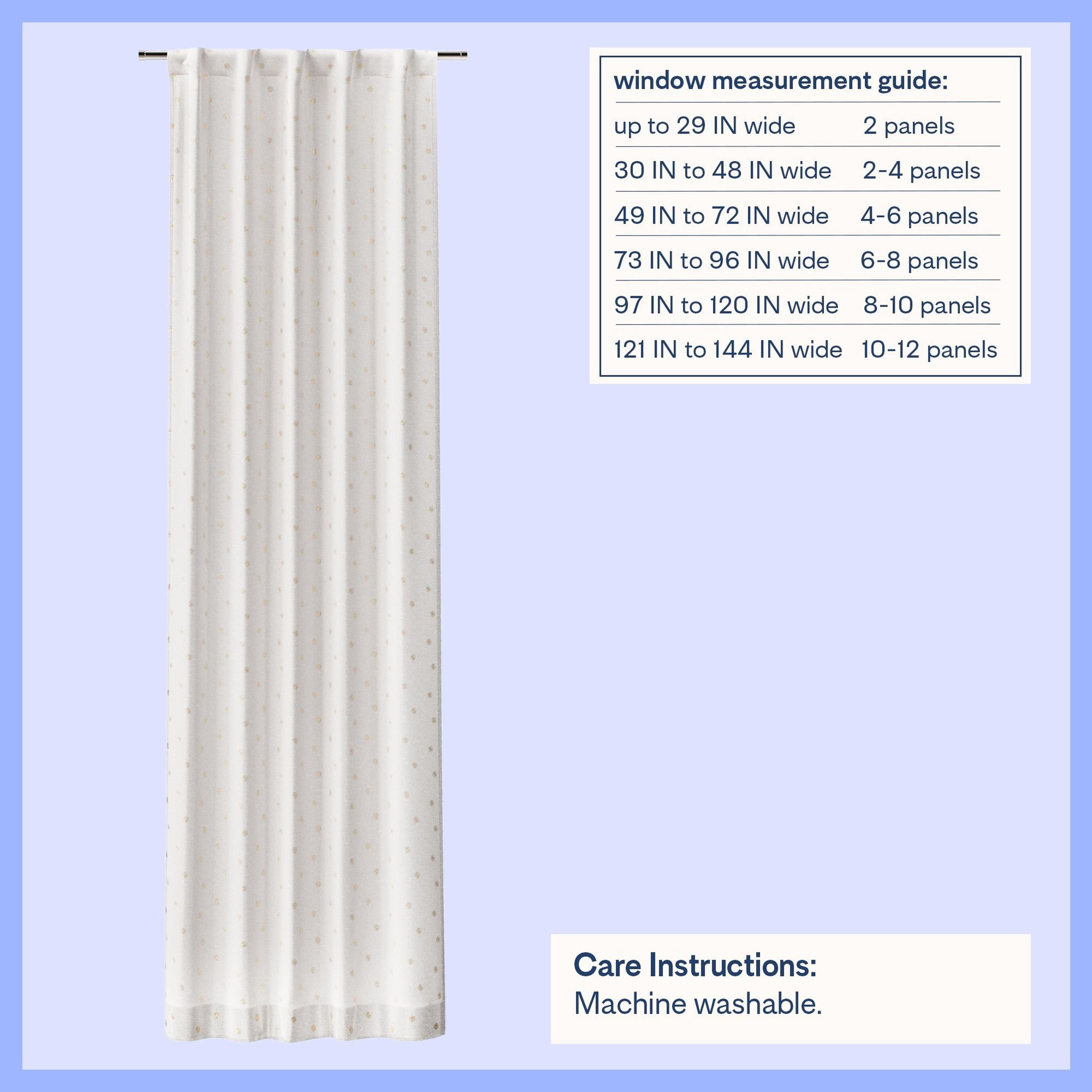 Mainstays Kids White and Metallic Gold Sun Sheer Overlay Blackout Rod Pocket with Back Tabs Single Curtain Panel, 38" W x 95" L