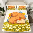 thumbnail image 2 of Homewish Kawaii Cartoon Capibara Bed Sheets for Kids, Rustic Groovy Floral King Sheets, Cute Animal Sheet Set, Ultra Soft Bedroom Decor, 4pcs, 2 of 7