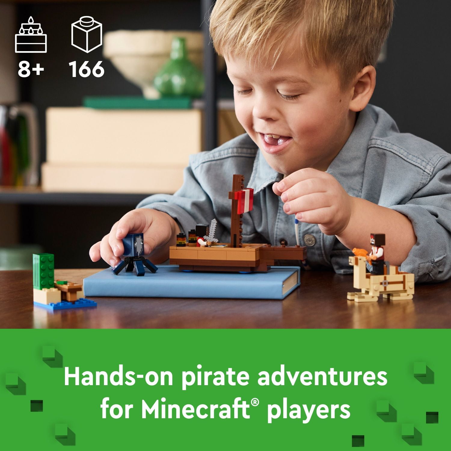 LEGO Minecraft The Pirate Ship Voyage, Boat Toy Playset for Kids with Squid, Camel and Pirate Figures, Pirate Toy Building Set for Action Role-Play