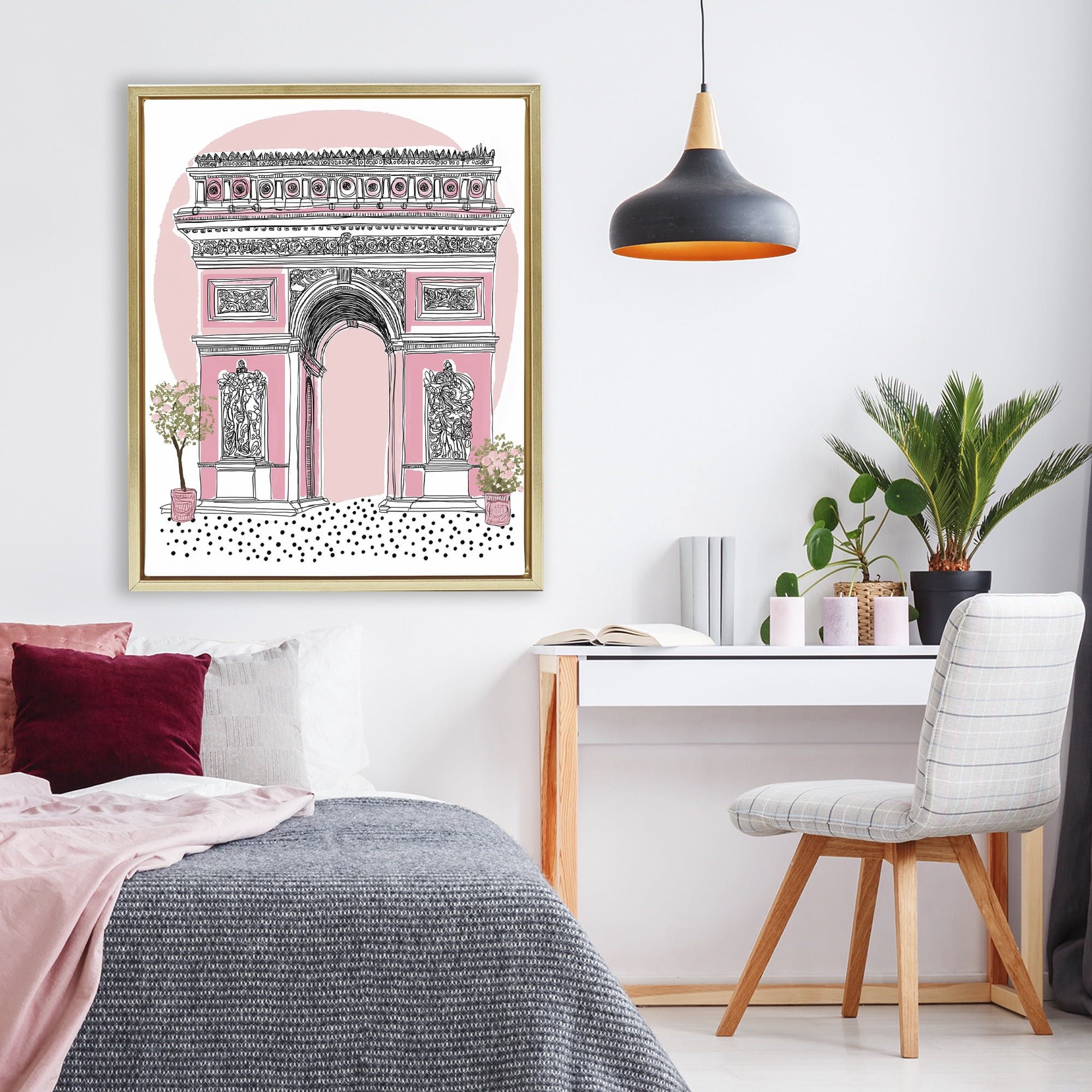 Stupell Industries Pink Neoclassical Archway Gold Framed Floater Canvas Wall Art, design by Jess Stempel