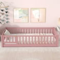 thumbnail image 3 of Twin size Floor Platform Bed with Fence and Door ,Pink, 3 of 8