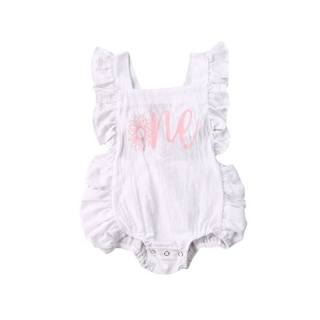 

Emmababy Baby Girls Summer Sunflower Printed Jumpsuits Newborn Ruffles Sleeveless Open Crotch Romper