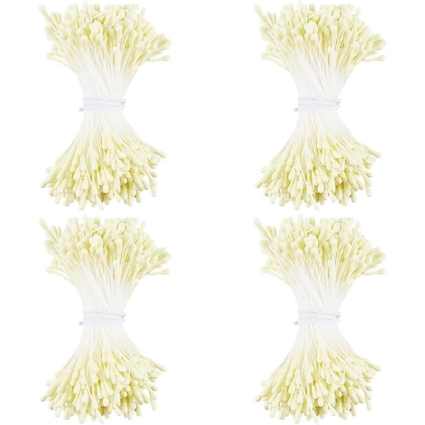 1600 estambres florales de doble cabeza, estambres de flores, perla, hechos a mano, pistilo, color amarillo champán, flores artificiales, polen floral perlado.