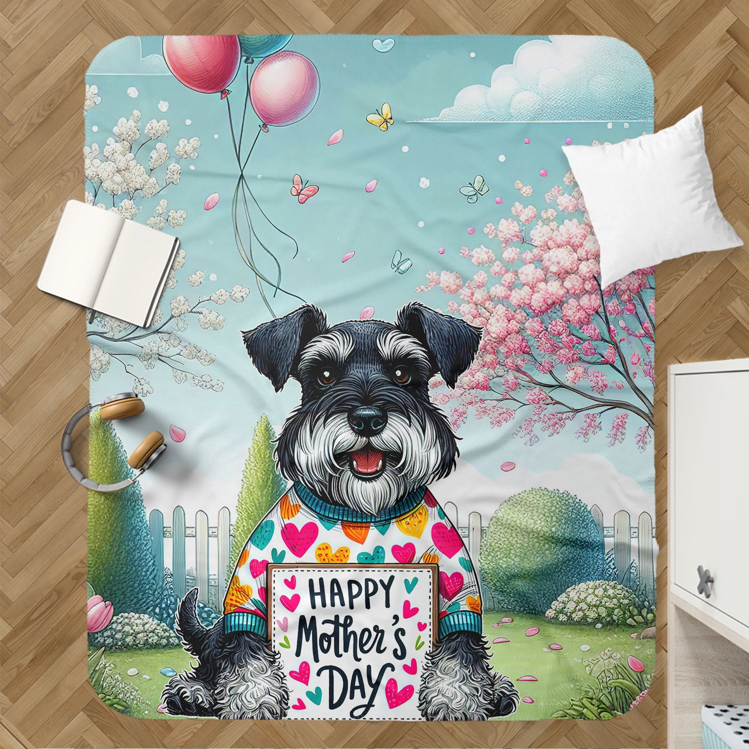 Happy Mother's Day Best Schnauzer Mom Ever Cozy Sherpa Blanket Miniature Schnauzer Dog Lover Warm Soft Throw Blanket - 03002