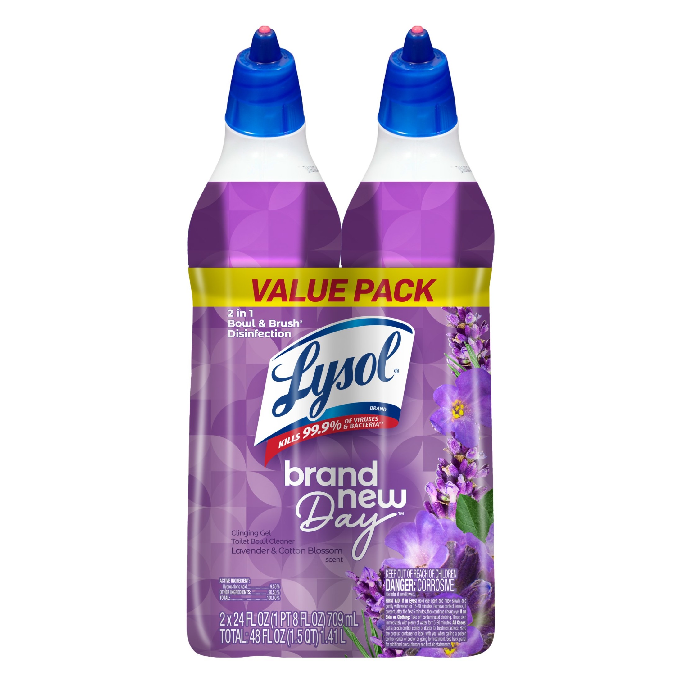 Lysol Toilet Bowl Cleaner Gel, Brand New Day Bathroom Cleaner, 24 fl oz (Pack of 2), Lavender & Cotton Blossom Scented Toilet Cleaner Liquid and Toilet Bowl Cleaners