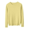 thumbnail image 3 of UAMVSH Cable Knitted Sweaters for Women Elegant Crew Neck Long Sleeve Pullover Classic Solid Color Daily Sweaters Fall Lightweight Tops(X-Large,Yellow), 3 of 5