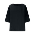 thumbnail image 5 of DeHolifer Cotton Linen Tops for Women Crewneck Pleated Loose Tunic Shirts Half Sleeve Summer Blouses Black M, 5 of 6