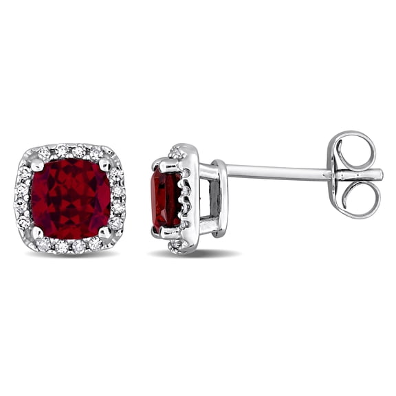 Everly Women's 1 1/3ct TGW Cushion-Cut Garnet & 1/10ct TW Diamond 10k White Gold Halo Stud Earrings