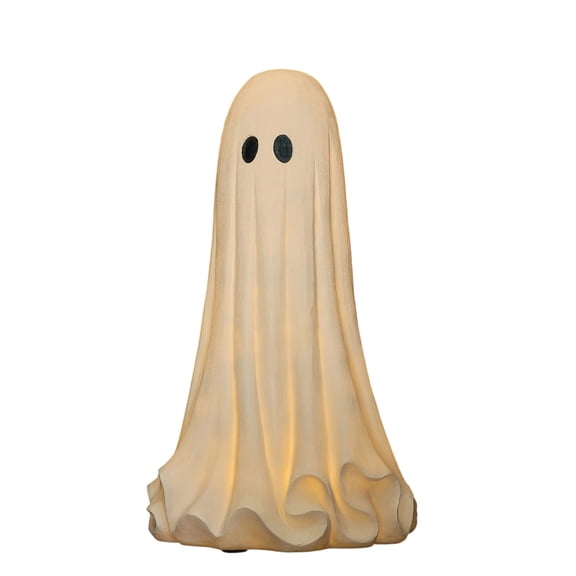 Light up Ghost Halloween Decor Warm LED Glowing Ghost Plastic Ornaments Battery Operated for Home Yard Porch Party Indoor Outdoor Decoration