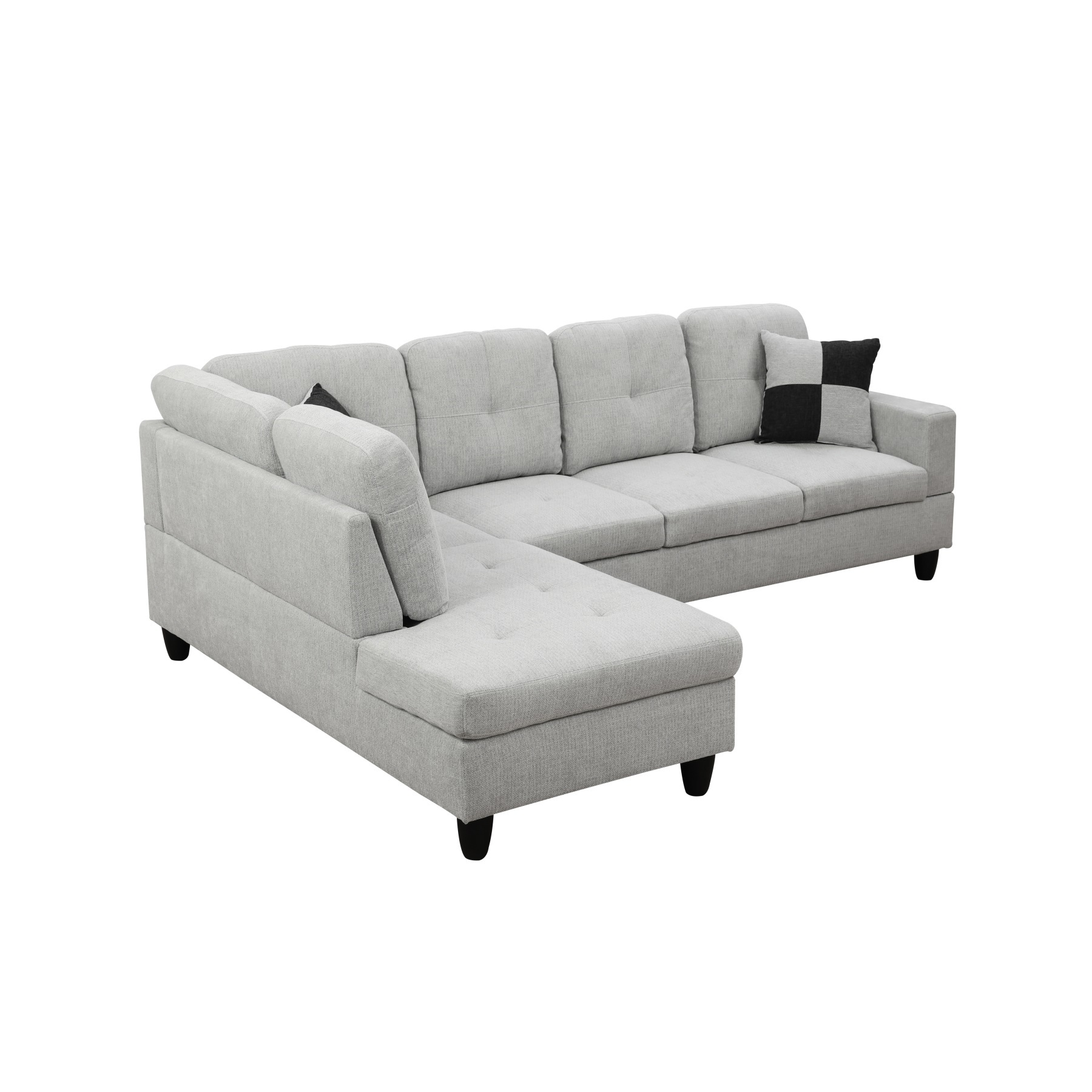 Hommoo 2-Piece Flannel Living Room Furniture Set, L-Shaped Sectional Couches and Sofa Set, Left Side, No Ottomans,Light Gray