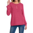 thumbnail image 2 of Womens Oversized Tshirt Women's Fashion Casual Round Neck With Button Long Sleeve Solid Color Shu Top, 2 of 6