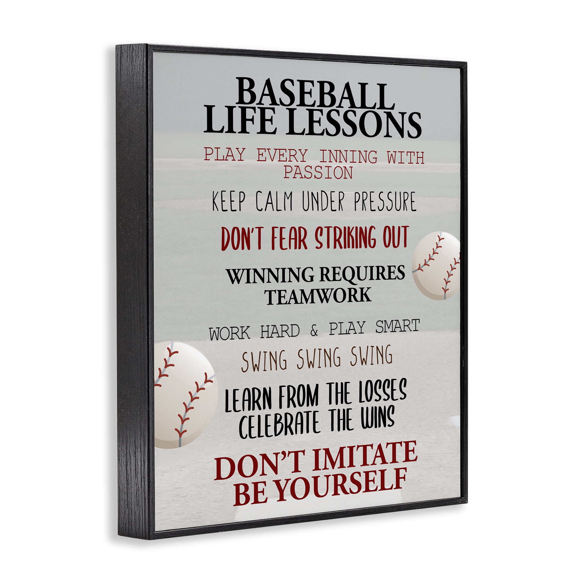Baseball Life Lessons Black Framed Giclee Art, design by Kim Allen
