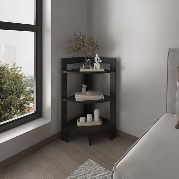 Side Table with 3 Shelves and 3 Legs, 31.70" H, Black for Small Spaces