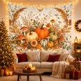 thumbnail image 3 of Harvest Pumpkin Arrangement on Cream Parchment Background, Whimsical Illustration for Nature Lovers, Botanical Art Decor, Thanksgiving Gift, Tapestry Wall Hanging for Living Room and Bedroom, 3 of 7