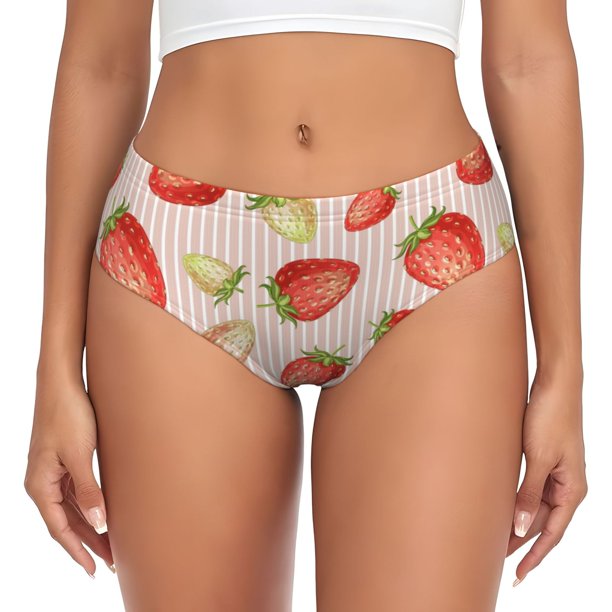 Balery Strawberries Ropa Interior de Algodón para Mujer con Dibujo – Braguitas Cómodas y Elásticas, Estilo Clásico-X-Small