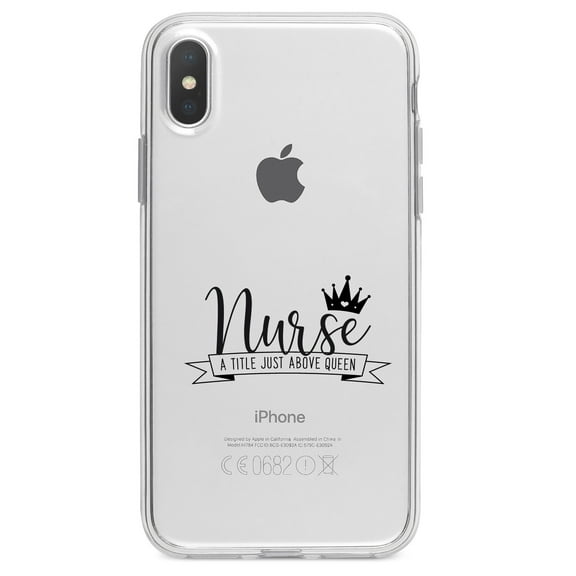 DistinctInk Clear Shockproof Hybrid Case for iPhone XS Max (6.5" Screen) - TPU Bumper Acrylic Back Tempered Glass Screen Protector - Nurse - Title Just Above Queen - Black