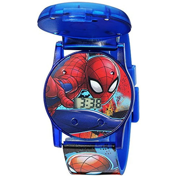 Marvel Boys' Quartz Watch with Plastic Strap, Blue, 24 (Model 