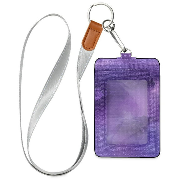 PU Leather ID Badge Holder Stylish Badge Holders with Lanyard (4.3x2.8x0.3in) for Cards & Credentials Purple Mist