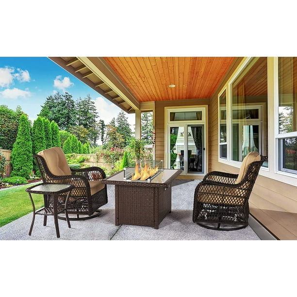 Sonegra Outdoor Swivel Rocker Patio Chairs with Matching Side Table and