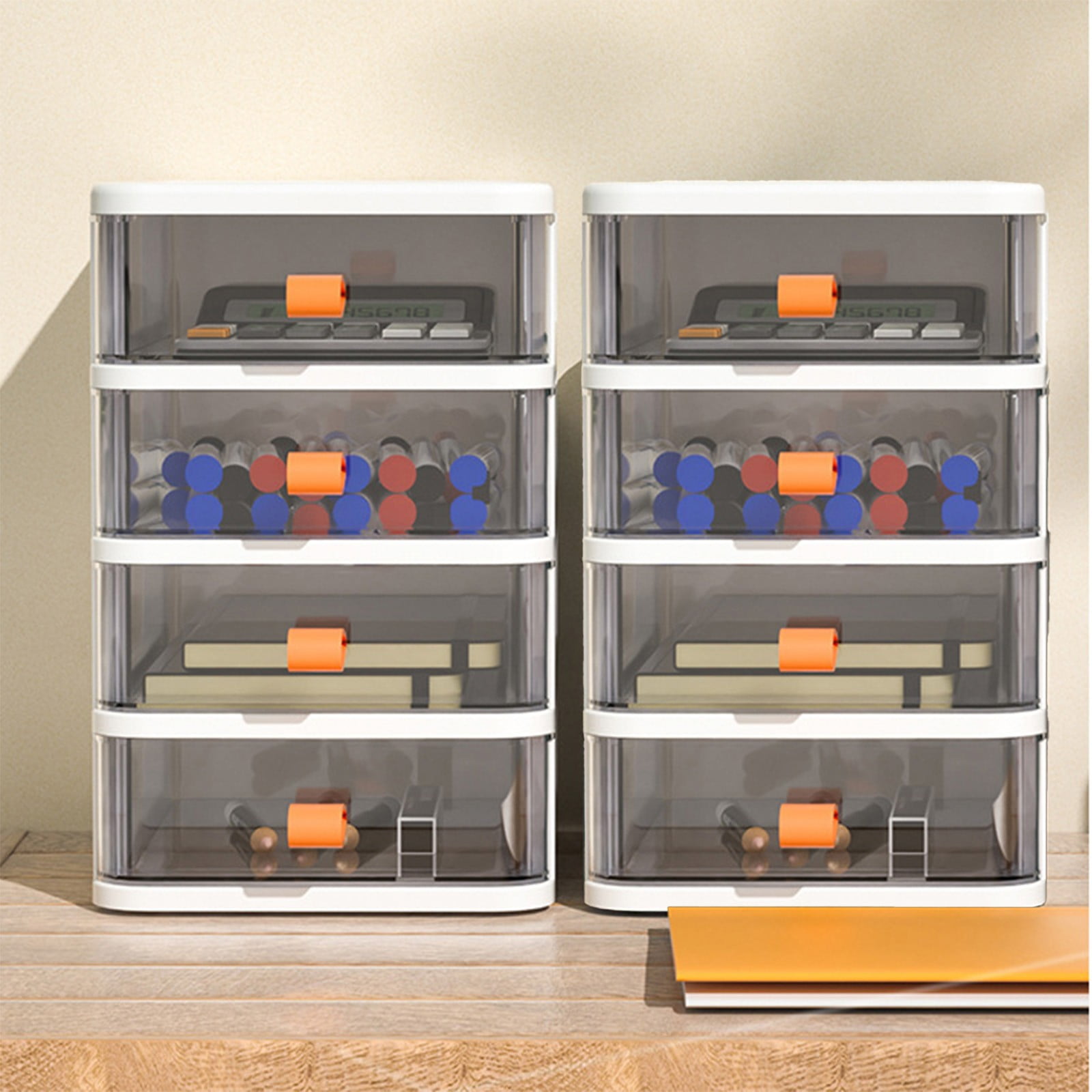 Under $10 Desk Organizer Plastic Storage Cabinet Small Drawer Storage Box for Home Office Supplies(White, 4-Tier)