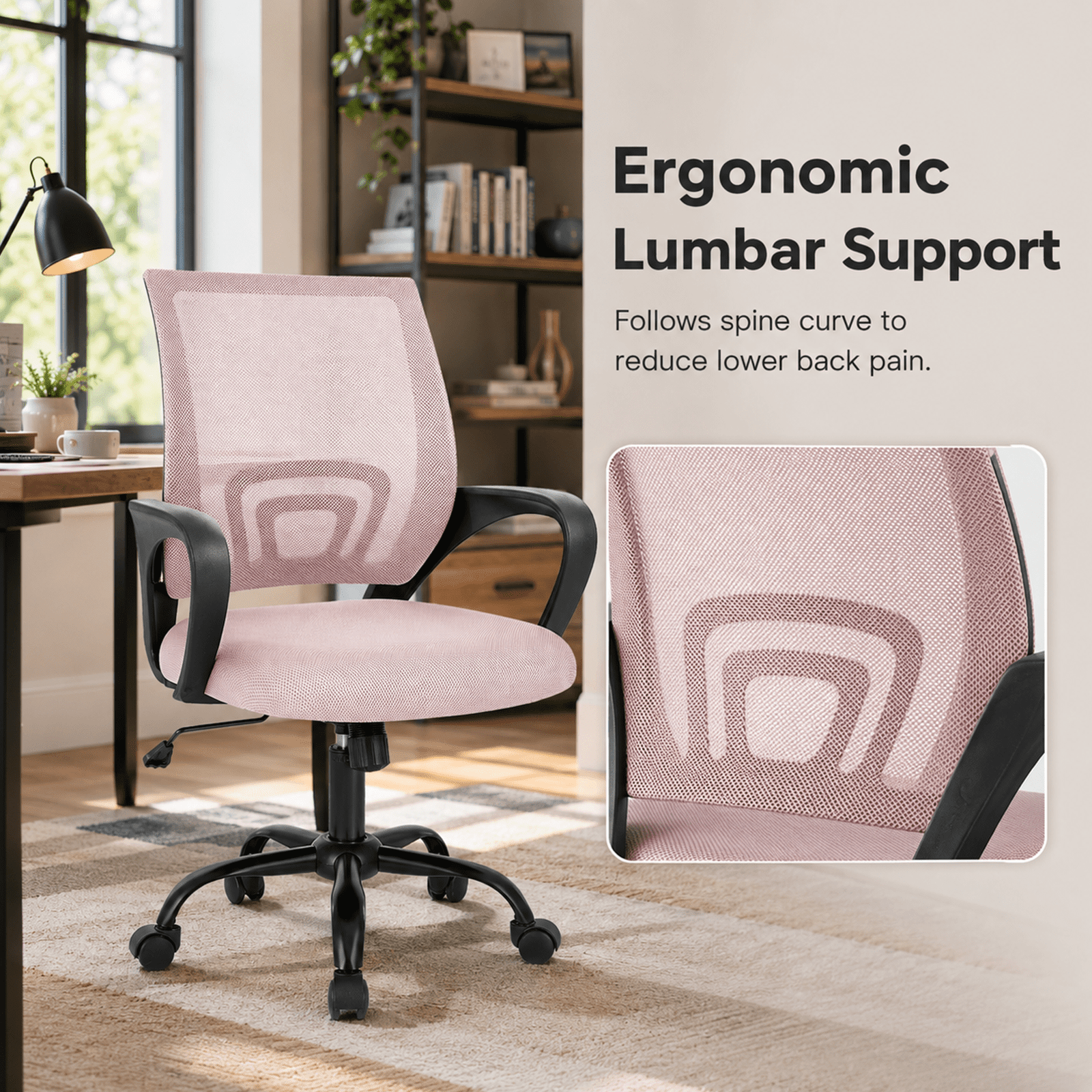 Alvantor 2 Set Office Chair, Ergonomic Mesh Desk Chair with Lumbar Support and Fixed Armrests, Adjustable Height & 360° Swivel, 250lbs