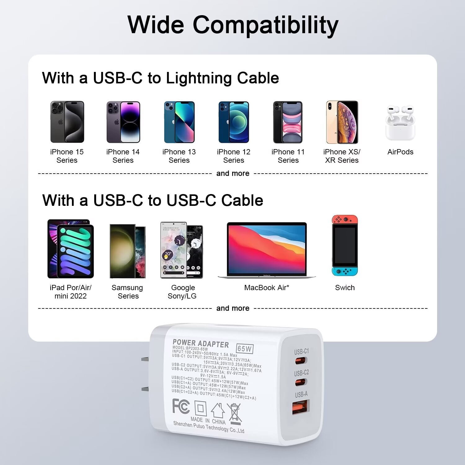 USB C Charger,AILKIN 2PACK 65W PD USB C Charger Block Power Adapter Type C Charger USB C Block Plug for Phone 15 Charger Block Usb C,White