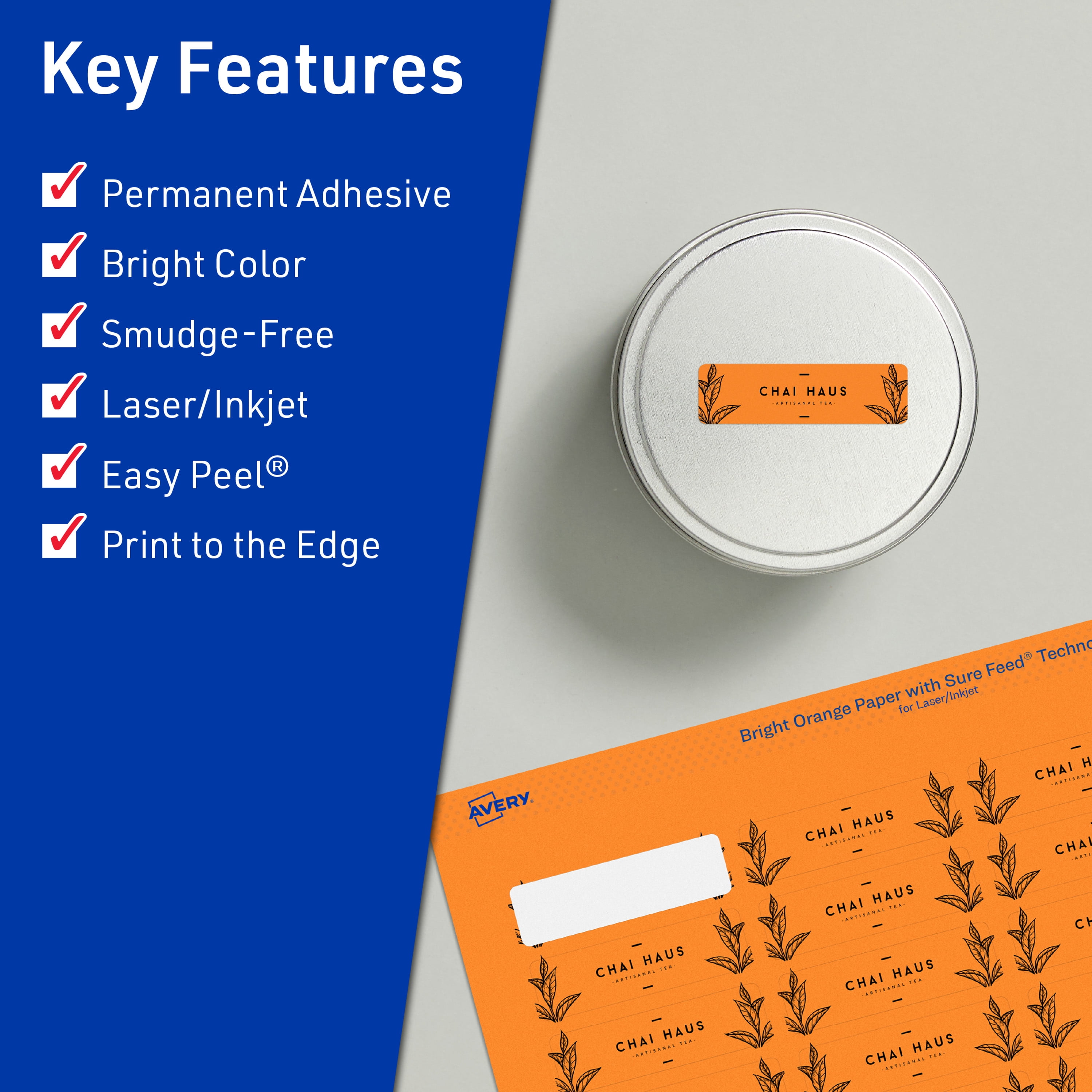 Avery Printable Rectangle Labels, Bright Orange, 1" x 1.5", 640ct