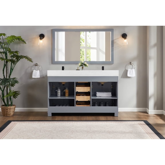 Legion Furniture WS2516-60-CD 60 in. Cadet Finish Solid Wood Sink Vanity, 1 ft. Artificial Stone Top