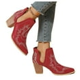thumbnail image 4 of KEGIRLOM Women Fashionable And Casual Western Cowboy Low Heel Short Tube And Bare Boots Red 9.5, 4 of 9