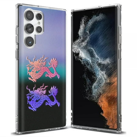 TalkingCase Slim Phone Case Compatible for Samsung Galaxy S22 Ultra 5G, Dragon Pair Design 1 Print, Thin Light, Flexible, Soft, USA