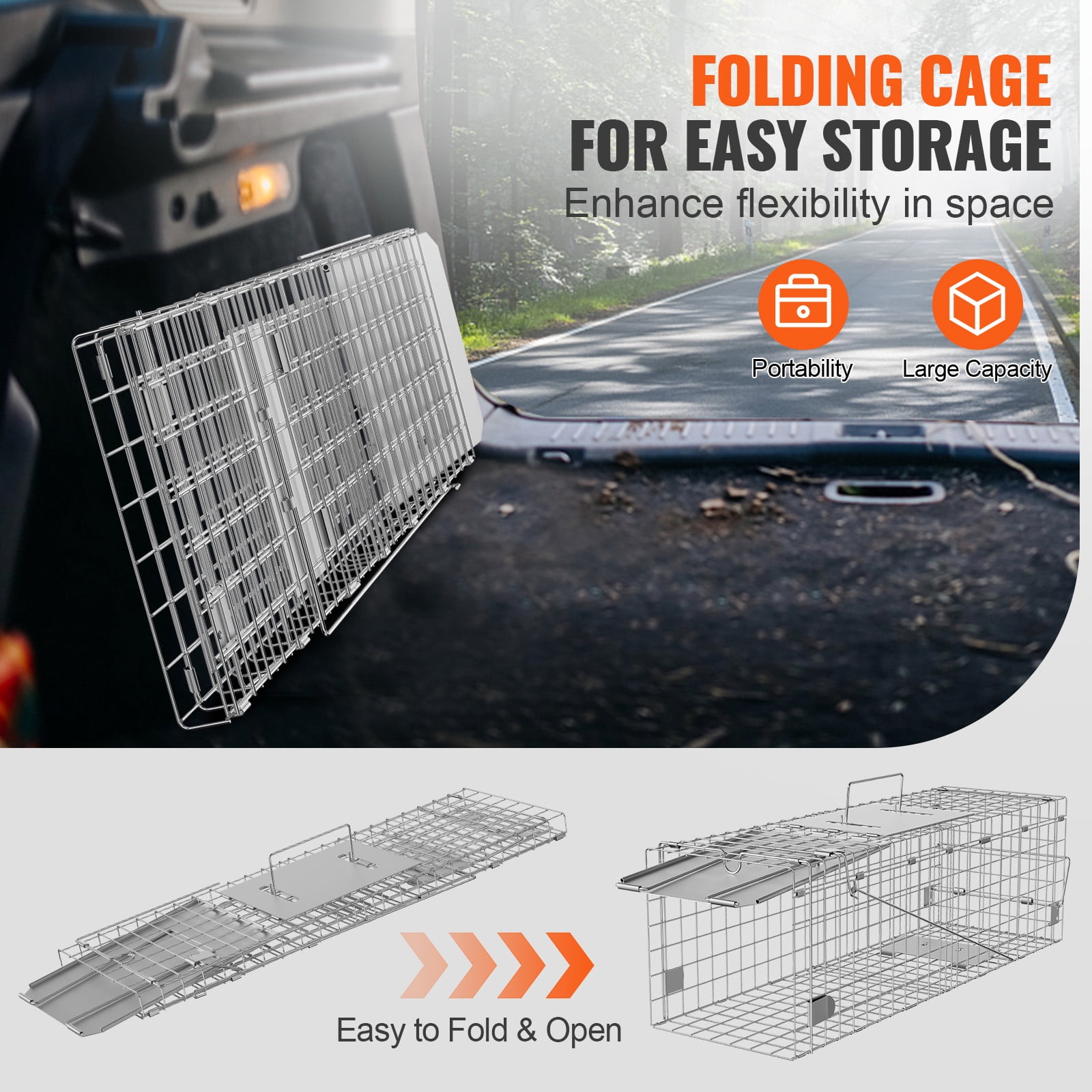 KFFKFF Live Capture Animal Trap 24"x8"x8", Durable Galvanized Iron Cage, Collapsible Design with Carrying Handle for Safe Transport of Rabbits, Feral Cats, Squirrels