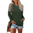 thumbnail image 2 of Womens Tops Color Block Pullover Long Sleeve T Shirts with Pockets Crew Neck Tunic Blouse, 2 of 5
