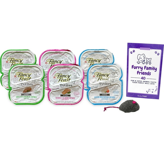 Fancy Feast Petites 3 Flavor 6 Tray Variety (2) Each: Grilled Chicken Rice, Ocean Whitefish Tomato, Seared Salmon Spinach (2.8 Ounces) MerlinsMart Zine | Catnip Toy