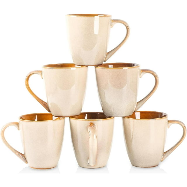 vicrays Coffee Mug Set, 12 Ounce, Set of 6, Ceramic Mug for Men, Women, Unique Glazed Mugs with Handle for Coffee, Tea, Milk, Cocoa, Cereal (Black)